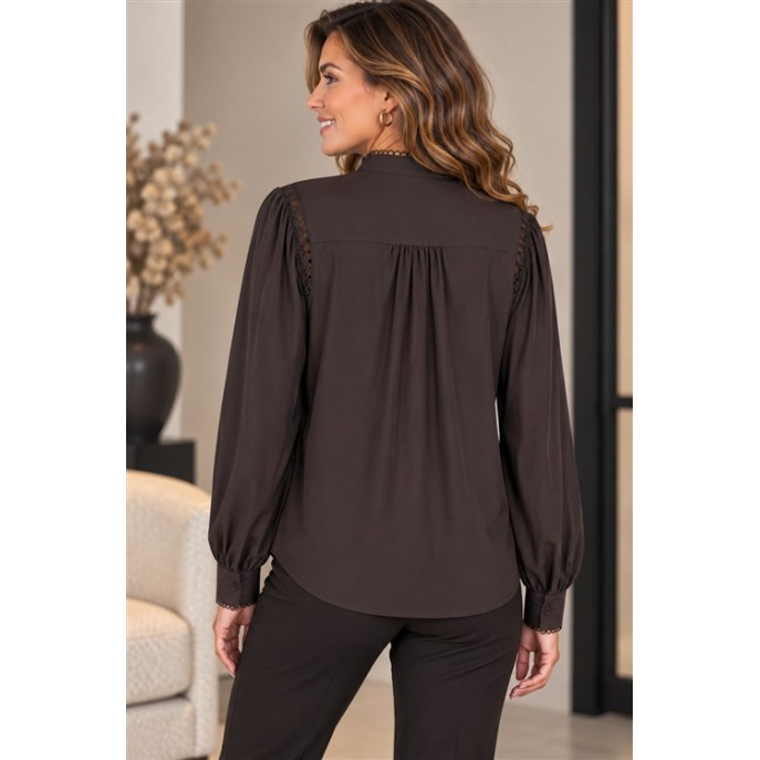 Lady Day Blouse Tammy open detail - Donker bruin Lady Day Blouse Tammy open detail - Donker bruin